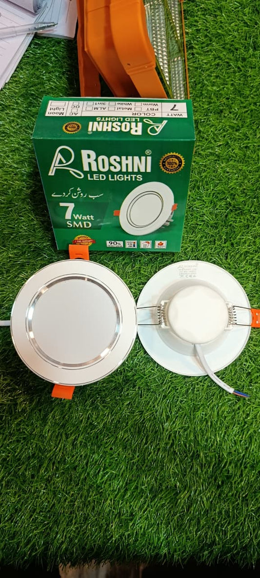 Roshni 7W SMD LED round ceiling panel light with spring clip mount, white finish