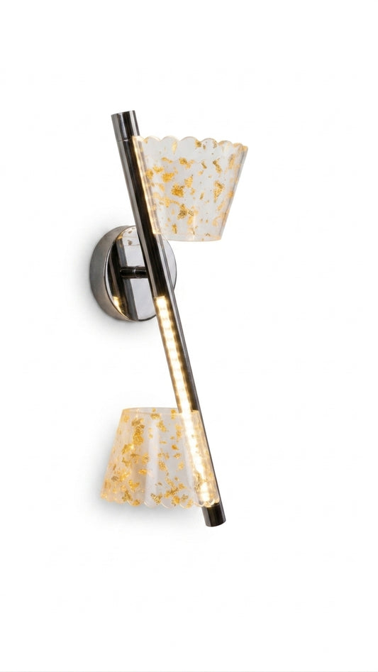 Gold Flake Acrylic Dual-Shade LED Being shown from one side.