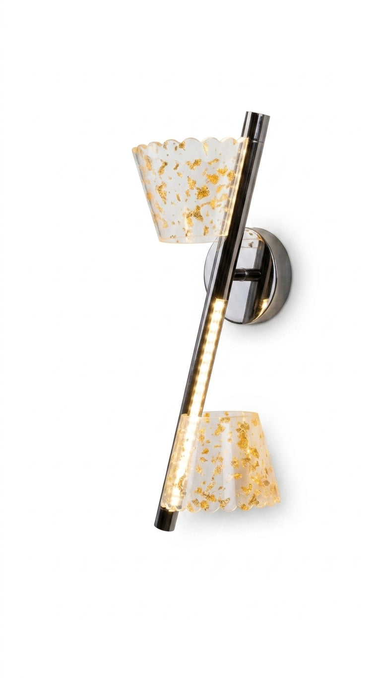Gold Flake Acrylic Dual-Shade LED Wall Sconce from the right side to show the backplate and LEDs