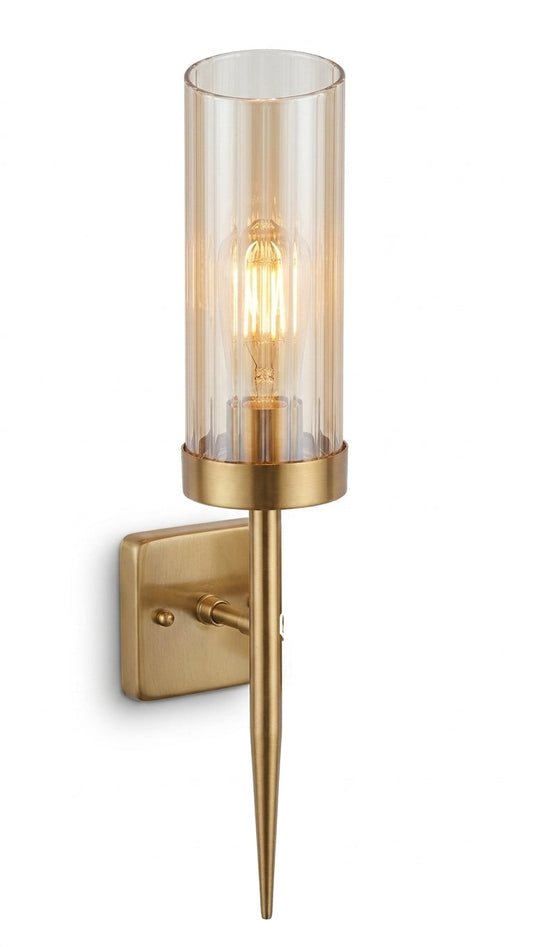 Tubular Gold accent wall light with white background from the side