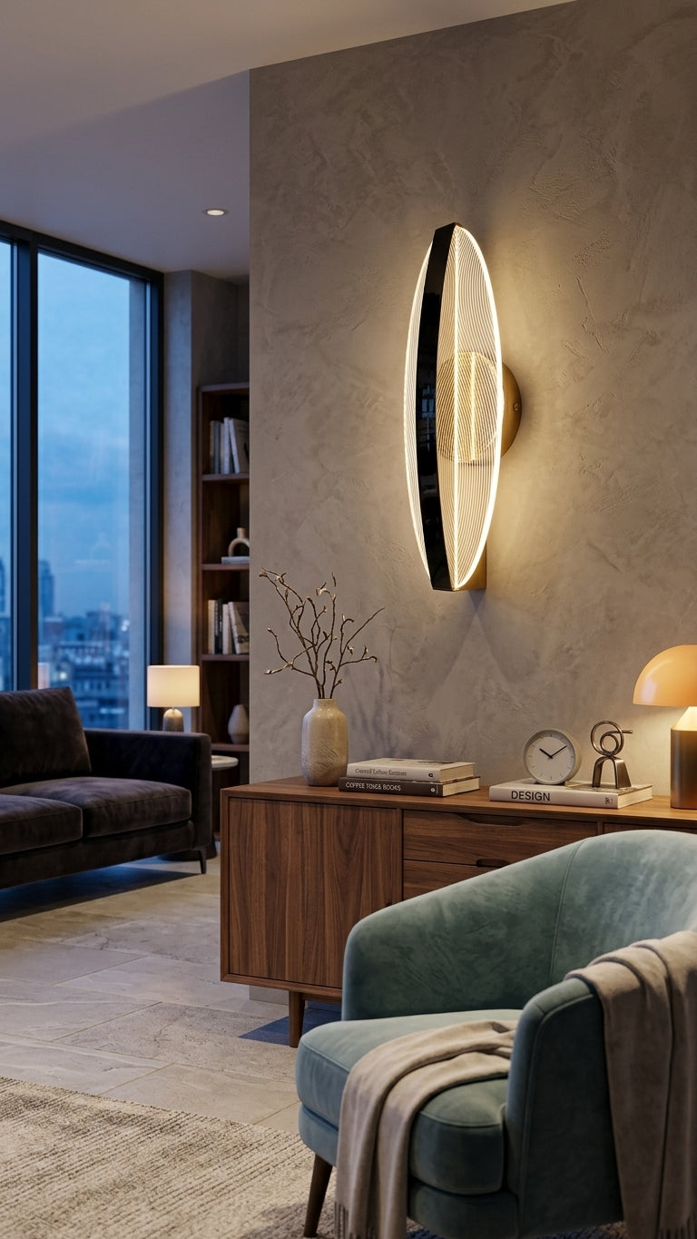 Wave Wall LED with white background on wall of a home with good designed furniture